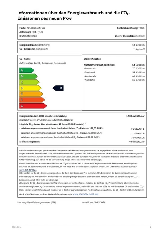 Volkswagen T-Roc Energy 1.5 l eTSI DSG AHK, RFK, ACC VSA